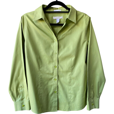 NWOT Chico's 1/US M Non Iron 100% Cotton Long Sleeve Buttton Up Chartreuse Green
