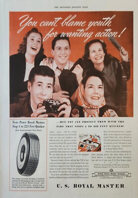 1939 U S Royal Master Tire Vintage Ad You cant blame youth for wanting action