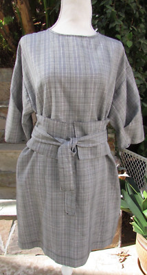 Zara Basic Collection Short Dolman Sleeve Mini Dress Gray Glen Plaid Belted Sz M