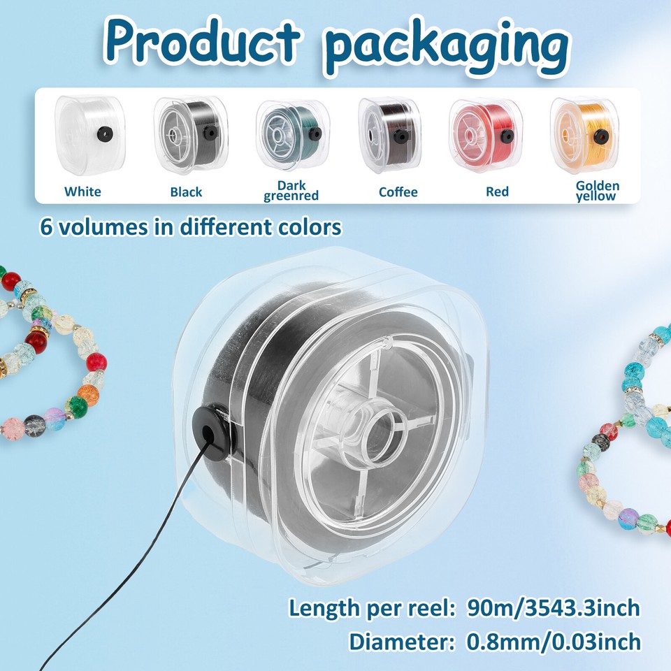 6Pcs Elastic String 0.8 mm Bracelet String Stretchy Bracelet Elastic