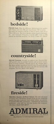 Admiral Tabletop FM/AM Clock Radio Dexter Crest Classic Vintage Print Ad 1964