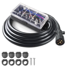 MICTUNING 8ft 7 Way Trailer Cord Junction Box RV Blade Plug Tow Light Wiring Box