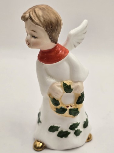 Enesco Kissing Angels Holly Wreath 4.25" Vintage Christmas Set of 2 Boy Girl - Picture 7 of 9