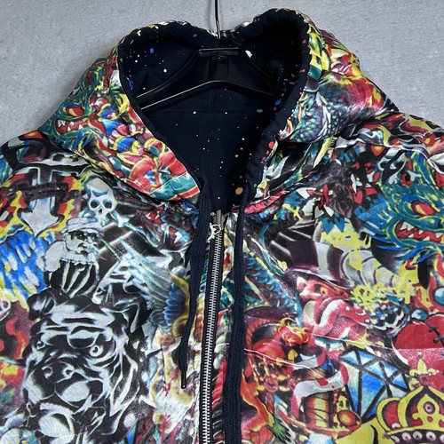 Gama Skull Jacket Men 3XL Christian Audigier Affliction Style Hoodie Reversible - Picture 3 of 21