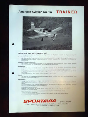 American Aviation AA 1A Trainer Flugzeug Prospekt