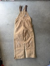 Carhartt Brown Duck Insulated Double Knee Bib Overalls 36x29 Vintage Distressed