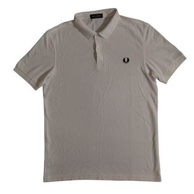 Fred Perry Polo Shirt Men L White Black M6000 Slim Cotton Pique Embroidered Logo