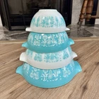Vintage Set 4 Pyrex Amish Butterprint Cinderella Mixing Nesting Bowls Turquoise