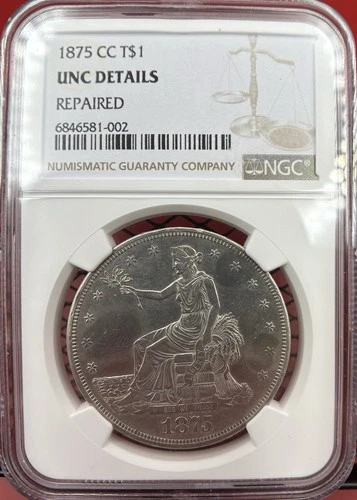1875-CC Trade Dollar $1 NGC Uncirculated Details! Carson City Dollar