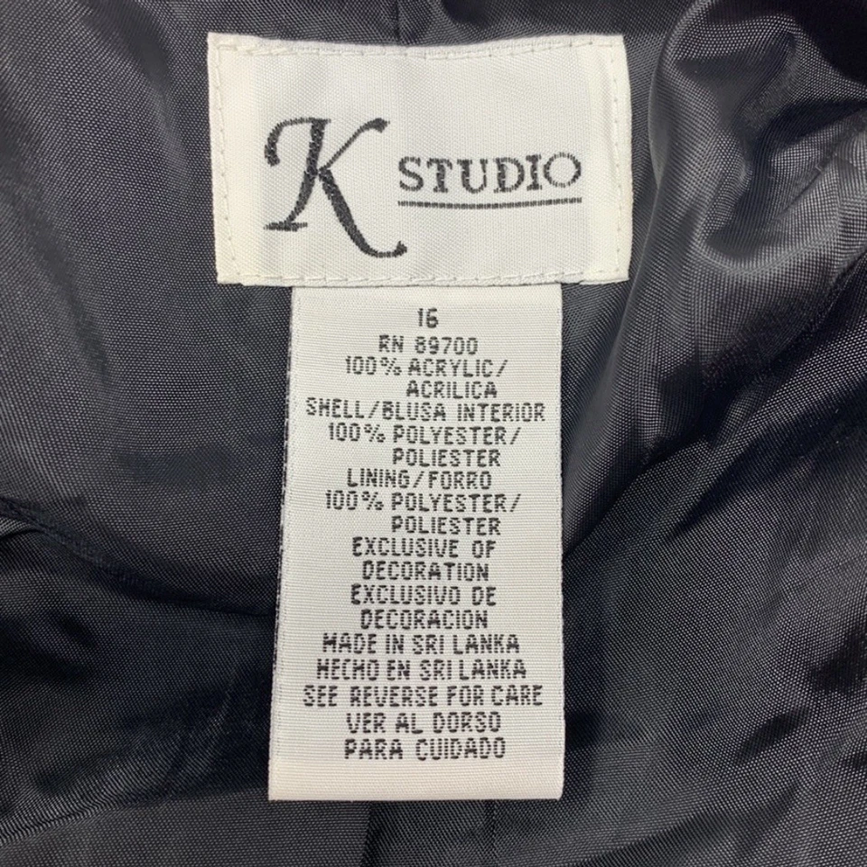 Conjunto de blazer e saia lápis de tweed vermelho preto K Studio jaqueta com 3 botões vintage 16 - Imagem 4 de 4