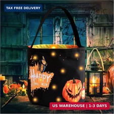 Halloween Trick or Treat Candy Bags LED Light Up Pumpkin Bucket, Collapsible Reu