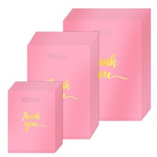 300 Pcs Thank You Bags for Business, Pink 3 Size Plastic Gift Bags with Handl...