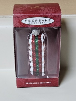 Li'l Cascade Christmas Ribbon Candy Ornament Red/Green/White Hand Blown Glass