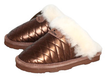 BEARPAW Effie Sheepskin Lined Slippers Size 6 Bronze Quilted Fabric 1675W