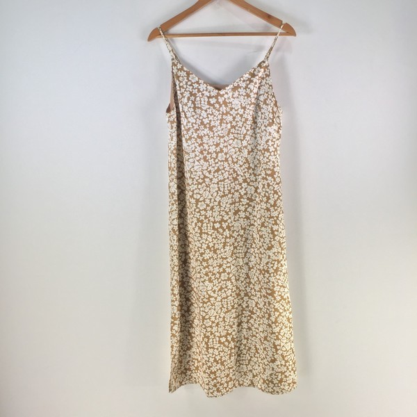 Gloria slip dress womens size L aus 12 brown floral sleeveless Vneck midi 127533