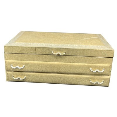   Vintage Gold Brocade Jewelry Box Mirror 3 Drawer Ring Organizer Vanity Storage