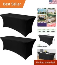 6ft Wrinkle-Resistant Black Spandex Tablecloth - 2 Pack for Weddings  Events