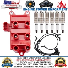 1 Ignition Coil with 6 Spark Plugs and Wire Set for Ford F-150 Mustang MPV Sable