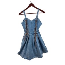 Social Collision Denim Dress Women Small Blue Lace Up Corset Fit Flare Mini