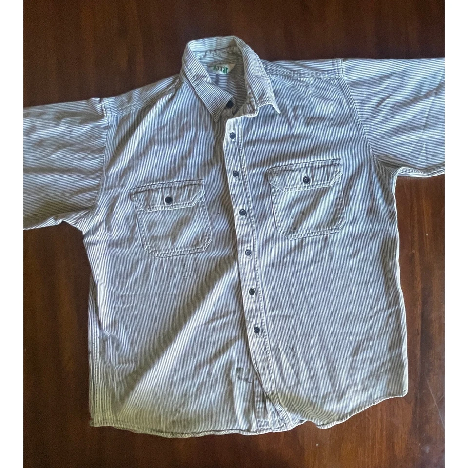 Vintage KEY Imperial Striped Button Up Work XL Shirt Mens Blue White Has stains - Image 3 of 4