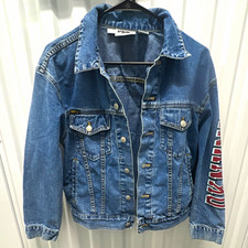 DKNY Jeans Men's Blue Denim Jacket Button Front Point Collar Logo Pockets Size P