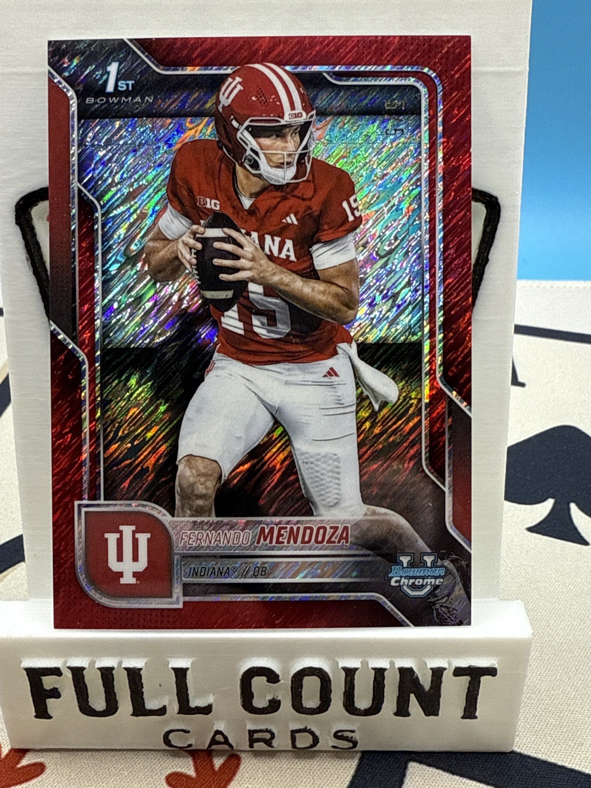 2025 Bowman Chrome U Fernando Mendoza Red Shimmer 1st Bowman 5/5 Indiana QB