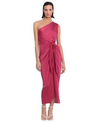 Donna Morgan Women's Asymmetrical One-Shoulder Midi Dress Pink Size 12 MSRP $178