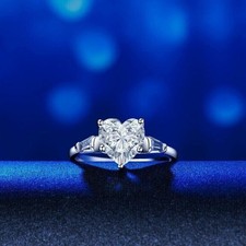 1.89Ct Heart Cut Lab Created Diamond Wedding Ring 14k White Gold Plated Silver