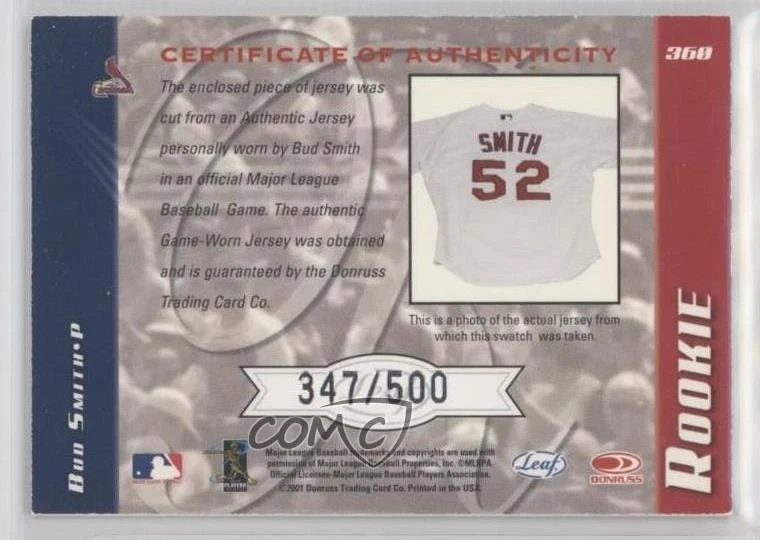 2001 Leaf Limited Rookie /500 Bud Smith #360 Rookie RC - Image 2 of 2