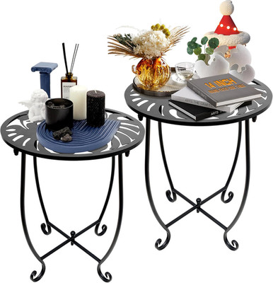 Outdoor Side Table for Small Spaces 2 Pack 14 Inch round Metal End Table
