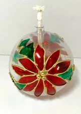 Vintage Mercury Glass Hand Blown Oil Lamp Christmas Poinsettia