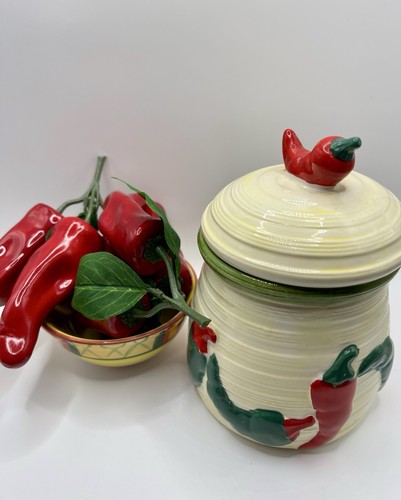 Vintage Decorative Ceramic Lot Jar With Raised Chili Peppers🌶️4 Piece Bowl GUC - Picture 6 of 24