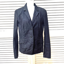 Tommy Hilfiger Womens L Charcoal Gray Cotton Blazer Floral Collar Stretch Jacket