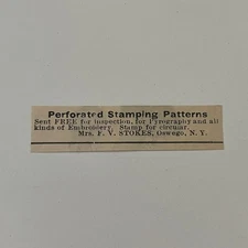 Mrs F. V. Stokes Perforated Stamping Patterns Oswego NY 1907 Magazine Ad SAH8-S8