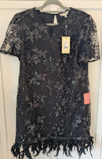 Yumi Evening Dress Size 16 Black with sequins and feather trim - NEW WITH TAGS