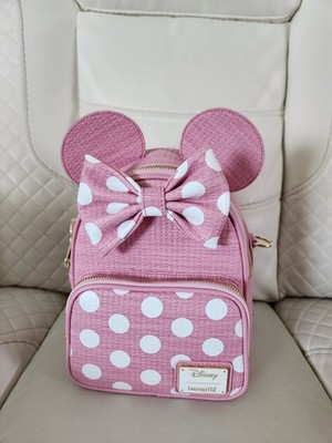 Loungefly Disney Minnie Mouse Polka Dot Straw Ears Convertible Mini Backpack
