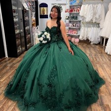 Glitter Green Quinceanera Dresses With Bow Sweetheart Sweet 15 16 Ball Gowns