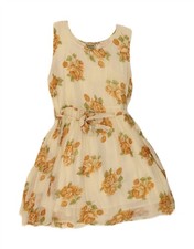 VINTAGE Womens Sleeveless A-Line Dress UK 12 Medium Off White Floral BB04