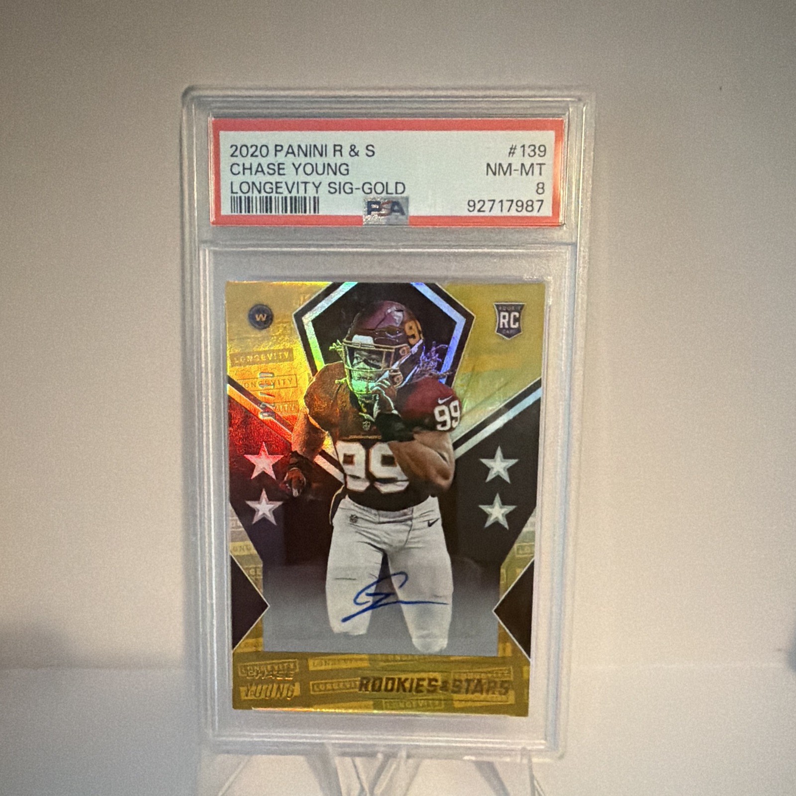 Panini 2020 Rookies & Stars Chase Young RC Auto Longevity Gold #139 PSA 8