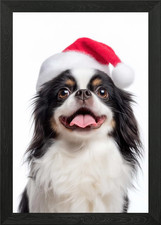 Japanese Chin Dog with Santa Hat Framed Wall Art Poster Canvas Print Picture