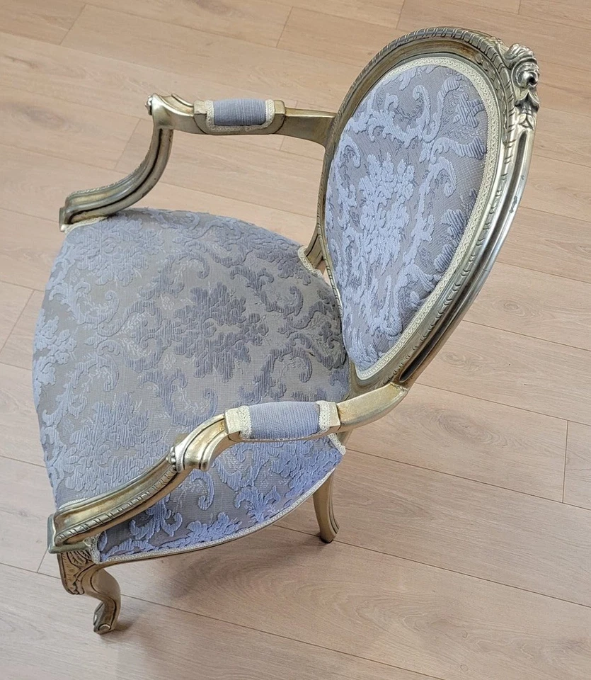 Louis XVI French Chairs – Marie Antoinette Style – Gold/Silver Gilt Finish - image 2 of 4
