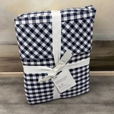 Pottery Barn Gingham Check Organic Percale Sheet Set Queen Navy White NWOT