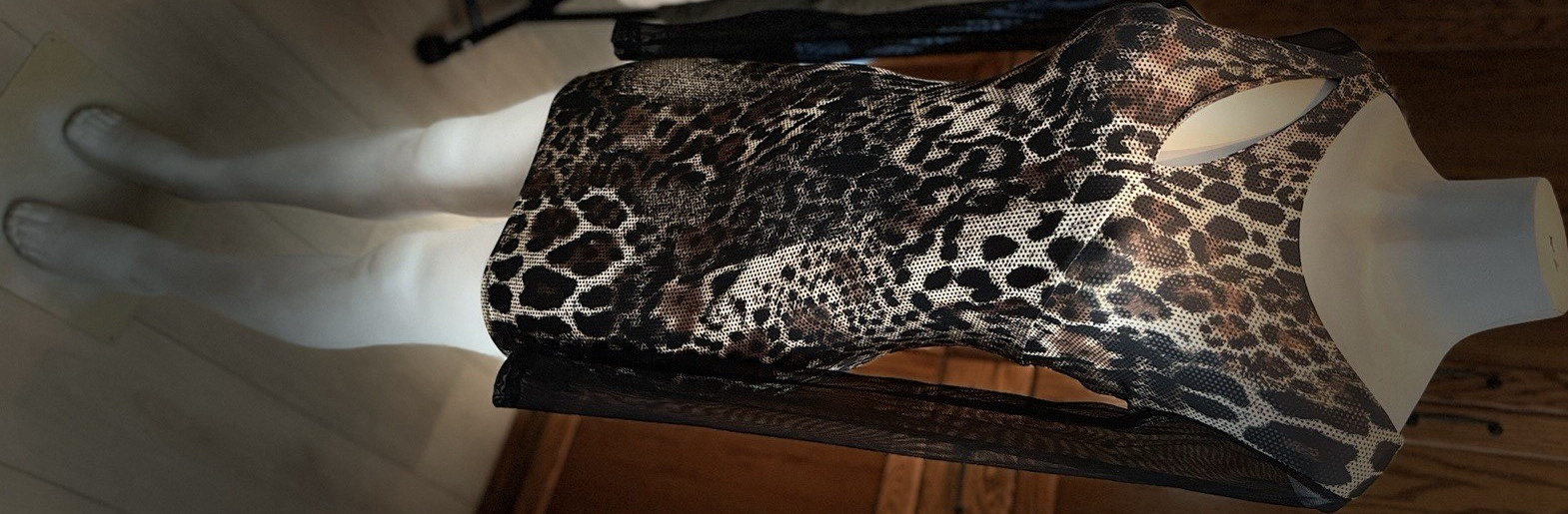 Tzu Tzu XS Brown/Black Leopard Animal Print Mesh Bodycon Mini Dress Long Sleeve