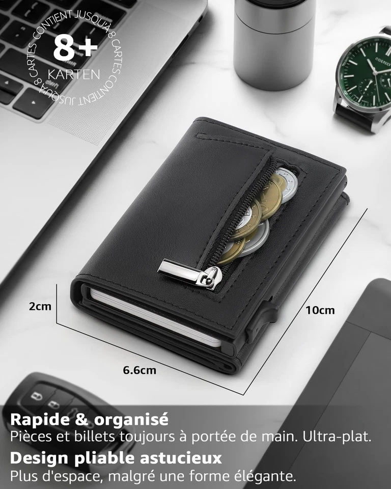 Portefeuille Homme Cuir Véritable TEEHON Porte-Cartes Pochette porte-monnaie - Photo 2/4