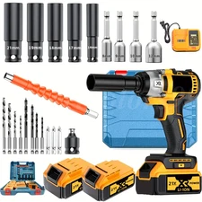 Cordless Impact Wrench 1/2" 1000Nm High Torque Brushless Drill W/ Li-ion Battery