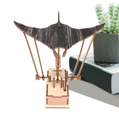 Handmade Wooden Manta Ray Automaton - Mechanical Marine Life Kinetic Sculpture .