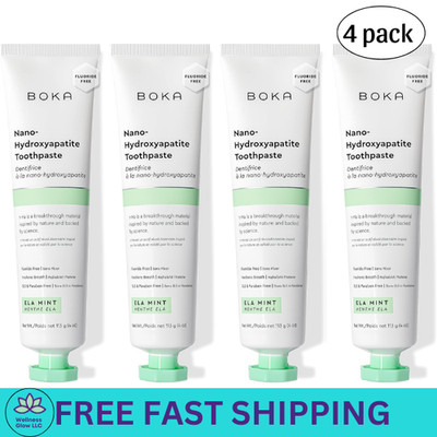 Boka Fluoride Free Toothpaste Nano Hydroxyapatite Ela Mint 4oz 4 PACK Free Shipp