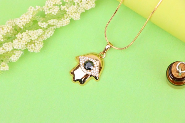 Alternate view of Black Evil Eye Hamsa Pendant Gold Plated Protection Amulet, Xppt1756