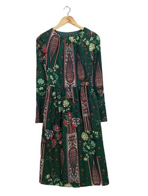 FOUR FLAVOR Langarmkleid Damen Kleid Gr. DE 34 grün Casual-Look