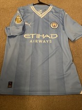 2023-24 Puma Manchester City Home Jersey - Haaland #9 EPL Patch - Size Large